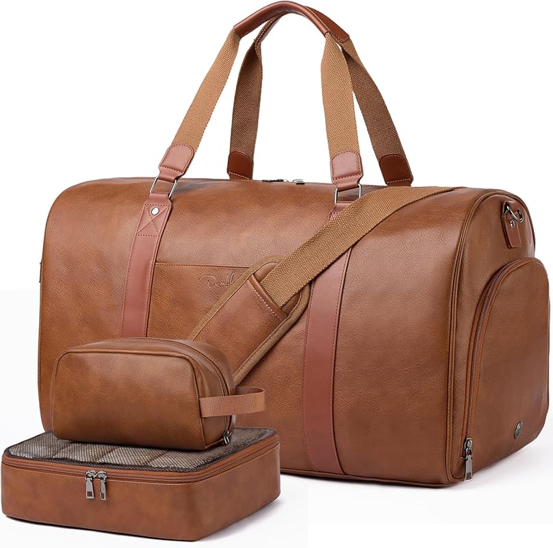 Versatile 3-in-1 Leather Duffle Bag with Shoe Compartment, Toiletry Ba