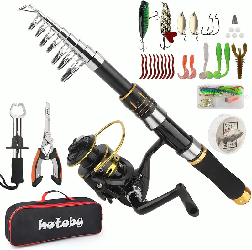 Carbon Fiber Telescopic Fishing Rod Combo with Reel, Pliers & Lures fo