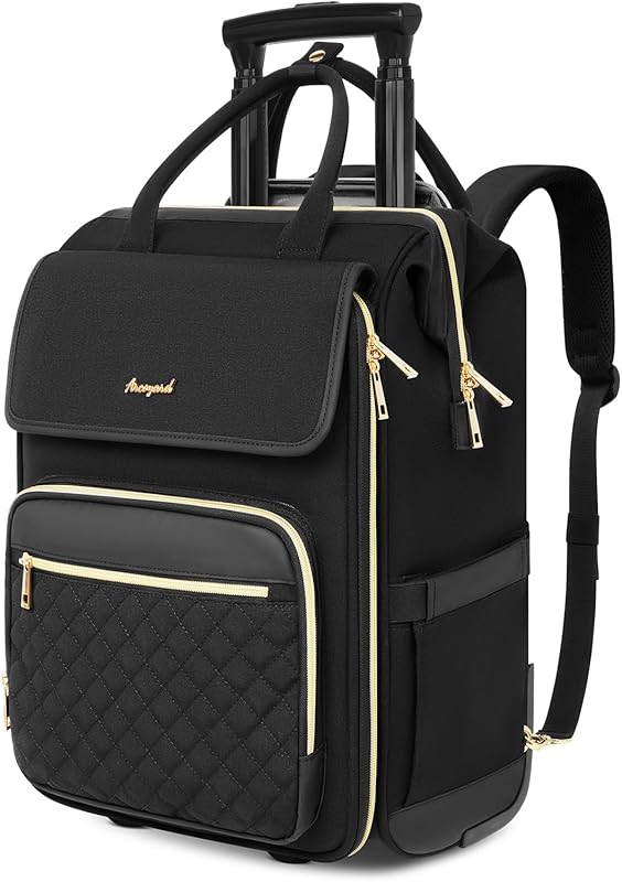 Arcoyard Women's Rolling Laptop Backpack, Flip-Top 2-in-1 Storage, Wat