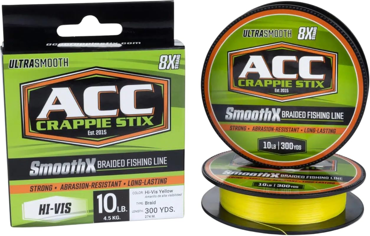 ACC Crappie Stix SmoothX 10lb Hi-Vis Yellow Braided Fishing Line, 300y
