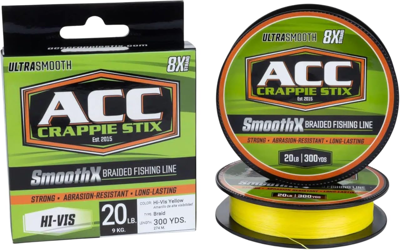 ACC Crappie Stix SmoothX 20lb Hi-Vis Yellow Braided Fishing Line, 300y