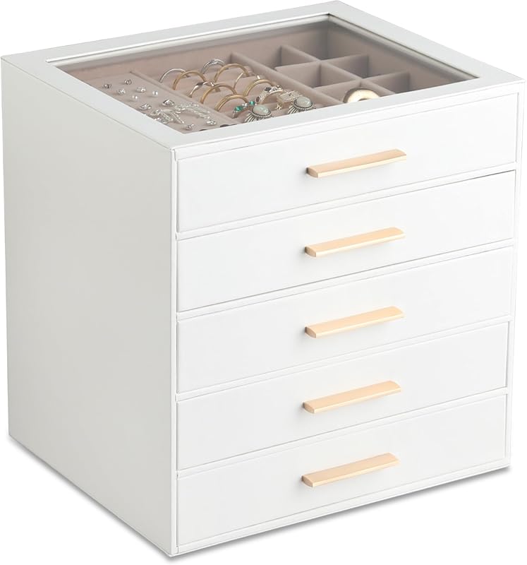 Frebeauty 5-Layer Clear Lid Jewelry Box with Drawer for Rings, Earring