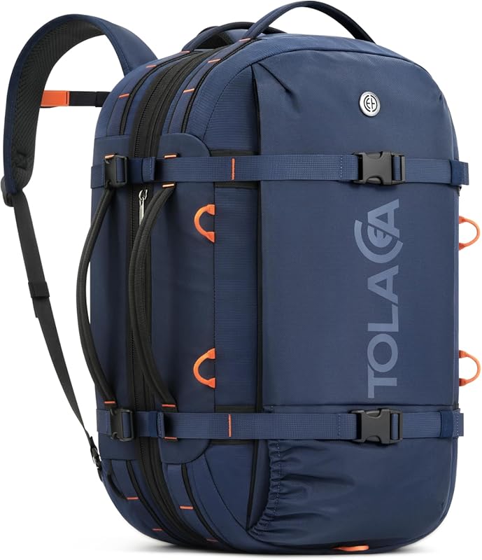 Tolaccea 40L-50L Expandable Carry On Travel Backpack with Wet Dry Comp