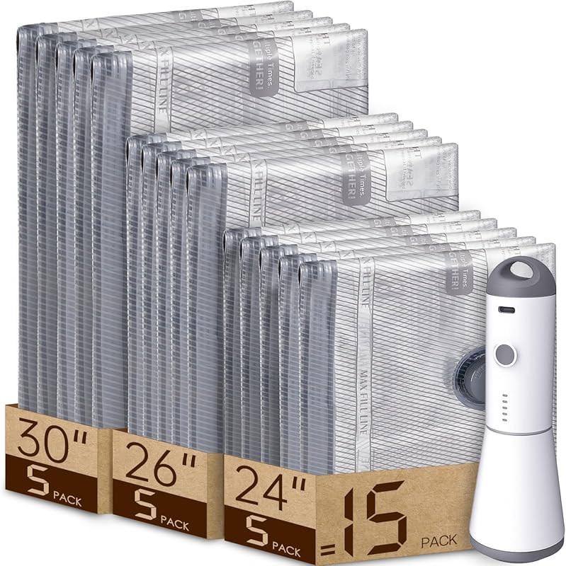 Vacbird Rechargeable Vacuum Bags for Travel, 15-Combo Compression Pack