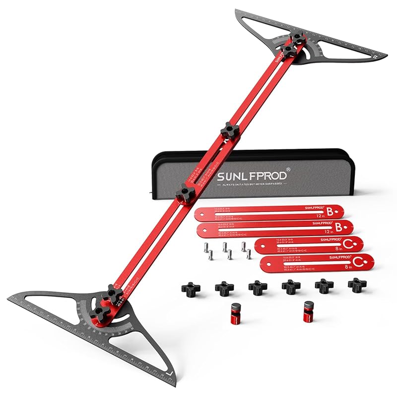 Dual Nut Locking Stair Tread Template Tool in Red-Gray for Precise Scr