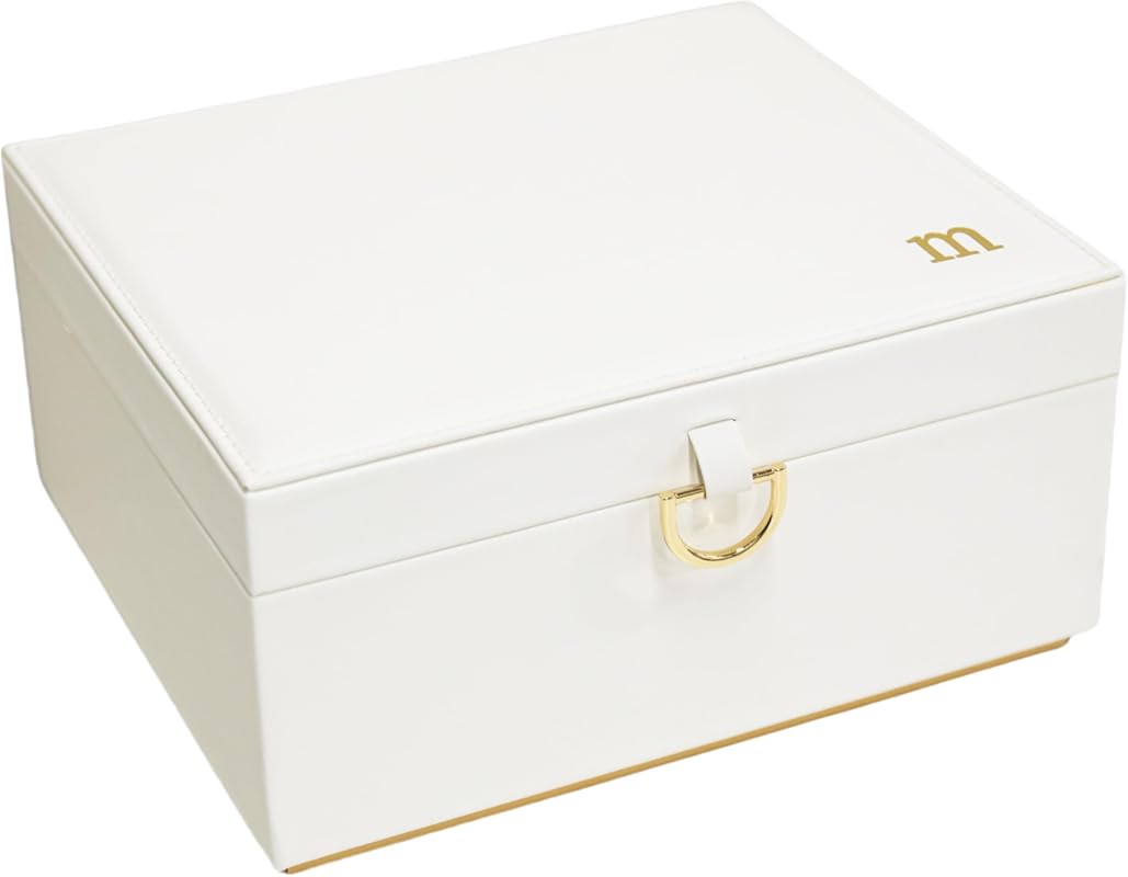 COLLECTIVE Home Monogram Jewelry Box with Mirror & Custom Gold Engravi
