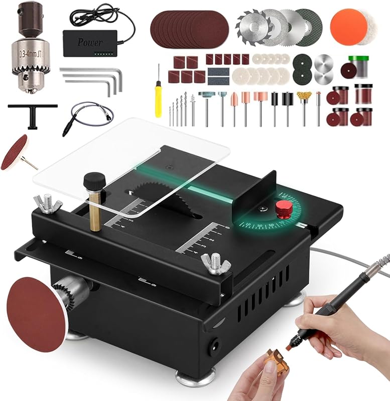 Adjustable 100W Mini Table Saw for Crafts: 0-90° Angle, 0-15mm Depth, 
