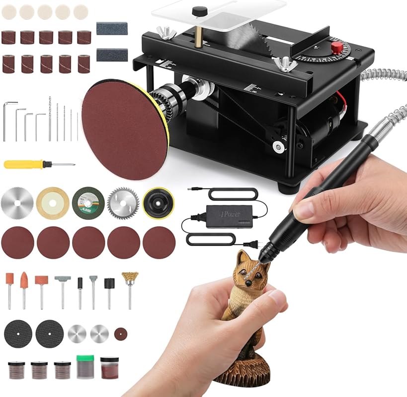 100W Portable Mini Table Saw for Woodworking: Adjustable Speed, Angle,