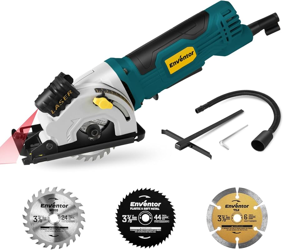 Enventor Mini Circular Saw with Laser, 4.8A Corded for Wood, Metal & T