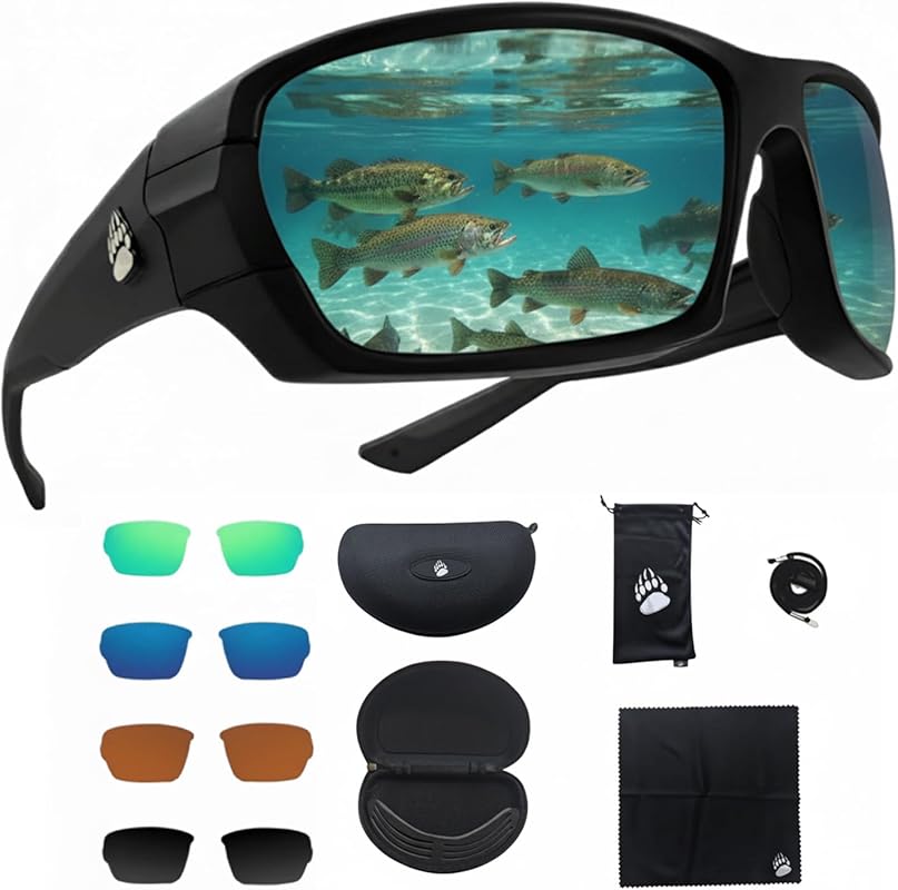 Professional Polarized Fishing Sunglasses Kit with 4 Interchangeable L