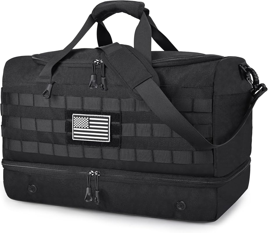 MOZETO 45L Black Carry On Duffle Bag with Shoe Compartment, Tactical H