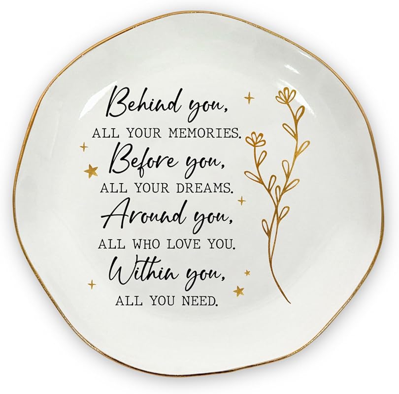 OASSIE Round Ceramic Jewelry Dish Tray – Graduation Gift for Her with 