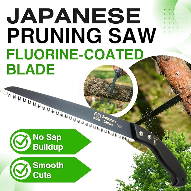 Saboten Japanese 9.4-Inch Fluorine-Coated Pruning Saw with Wooden Hand