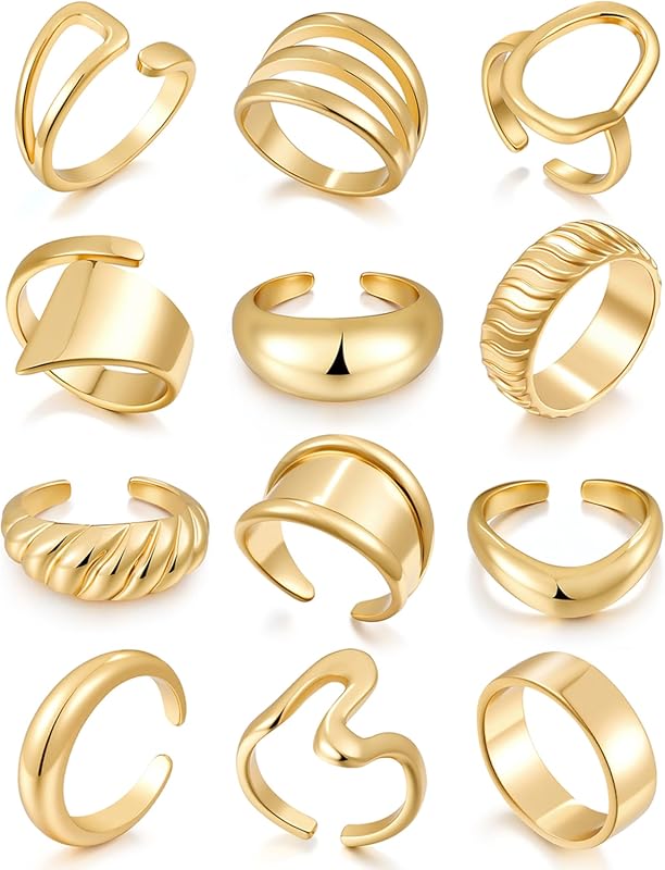 17 MILE Chunky Gold Stackable Rings – 18K Gold-Plated, Non-Tarnish, Op