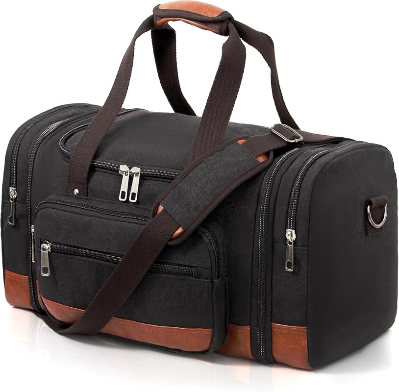 60L Expandable Canvas Duffel Bag for Men - Travel, Gym & Weekend Use,