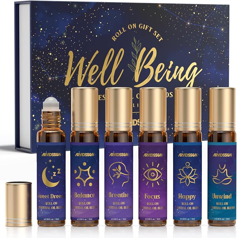 8-Pack Natural Aromatherapy Essential Oil Rollers - Relaxing Blends fo