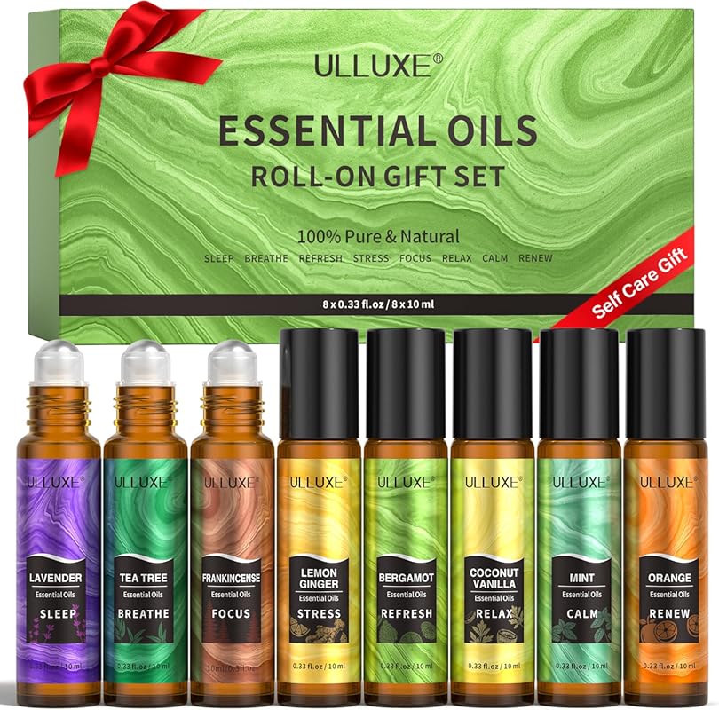8-Pack Essential Oil Roll On Set - Relaxing Aromatherapy Blends for Sk
