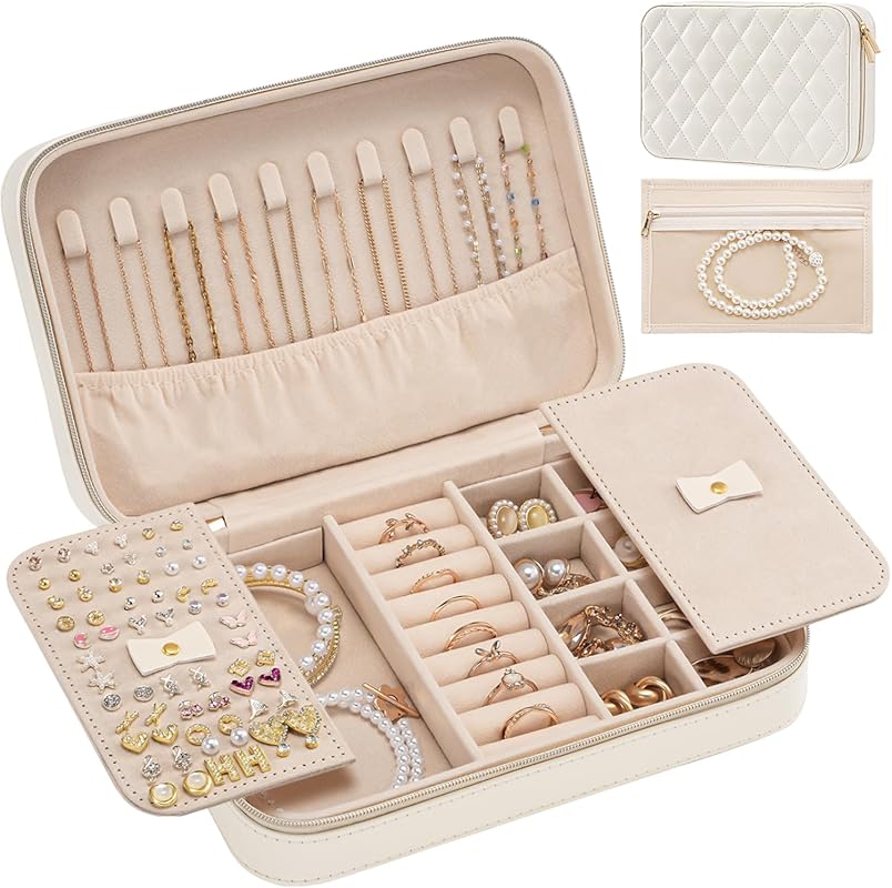Lolalet Travel Jewelry Case with Mirror & Clear Pouches, Portable Orga