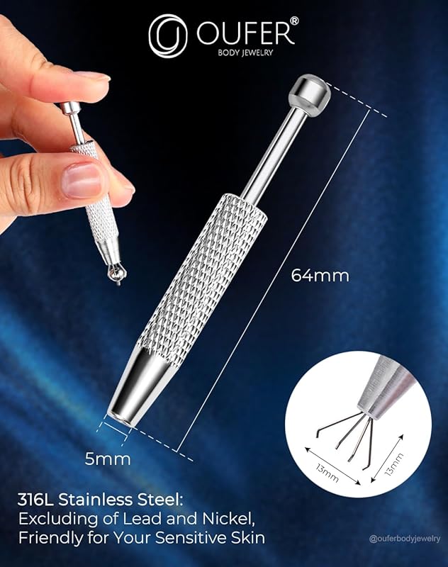 OUFER 16G/18G Flat Back Piercing Ball Grabber Kit - Surgical Steel Pus
