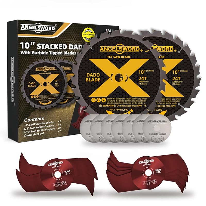 ANGELSWORD 10-Inch Stacking Dado Blade Set for Fine Dados, Grooves, Ra