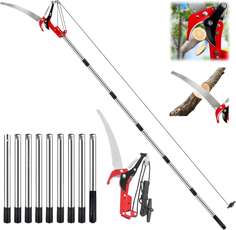Dual-Pulley 14FT Tree Pruner – Manual Pole Saw for Yard & Garden Branc