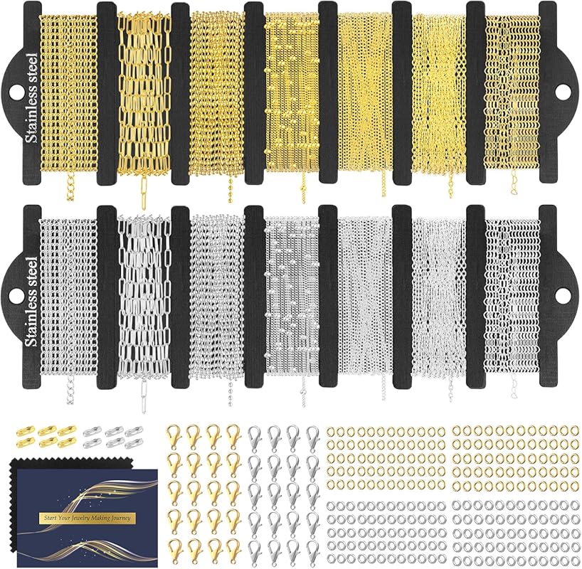 HUISUYTON 45.93ft Gold & Silver Stainless Steel Jewelry Chains with Ju