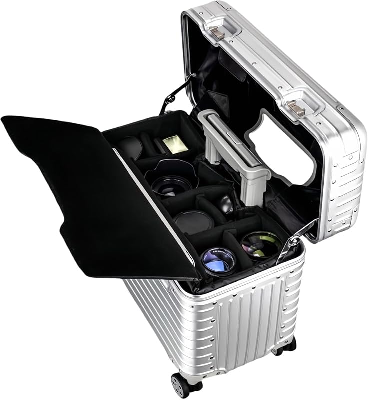 Full Aluminum Camera Carry-On Luggage with TSA Lock & Removable Divide