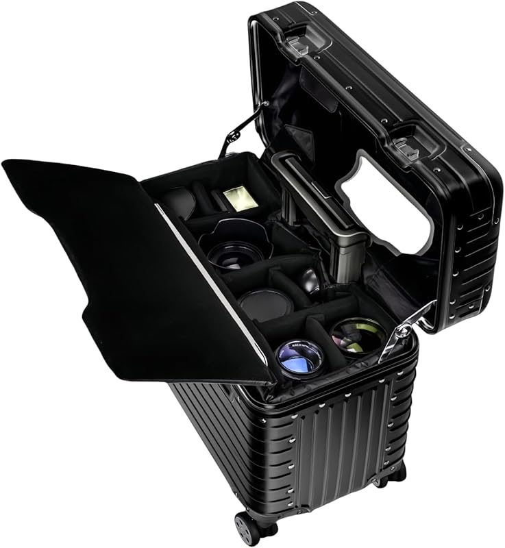 Full Aluminum Camera Carry-On Luggage with TSA Lock, Removable Divider