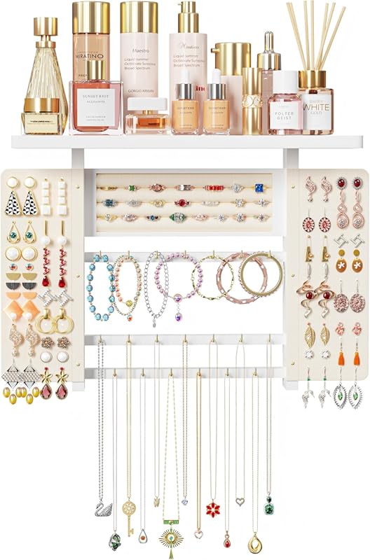 Emfogo 5-in-1 Hanging Wall Jewelry Organizer with Large Capacity for N