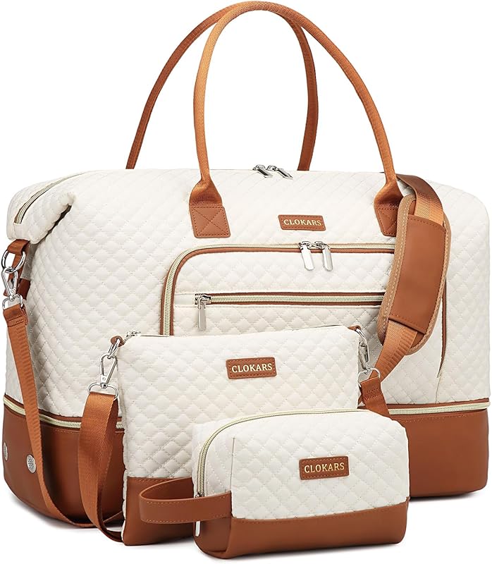 Women's Travel Tote Duffle Bag with Cosmetics Bag, Crossbody Purse & O