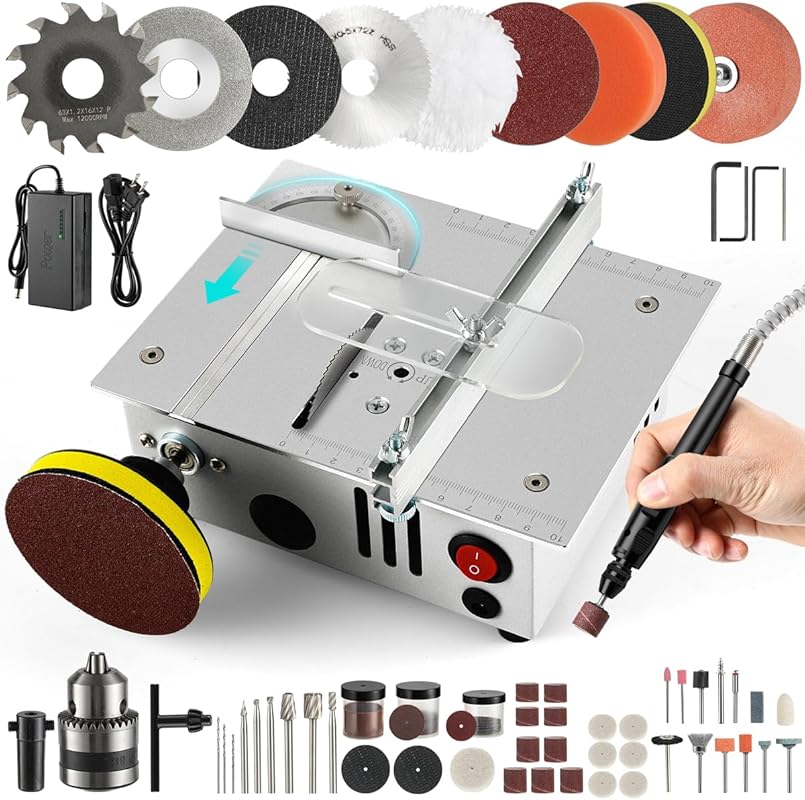 Dual-Motor Mini Table Saw for Crafts: Adjustable Speed & Angle, Cuttin