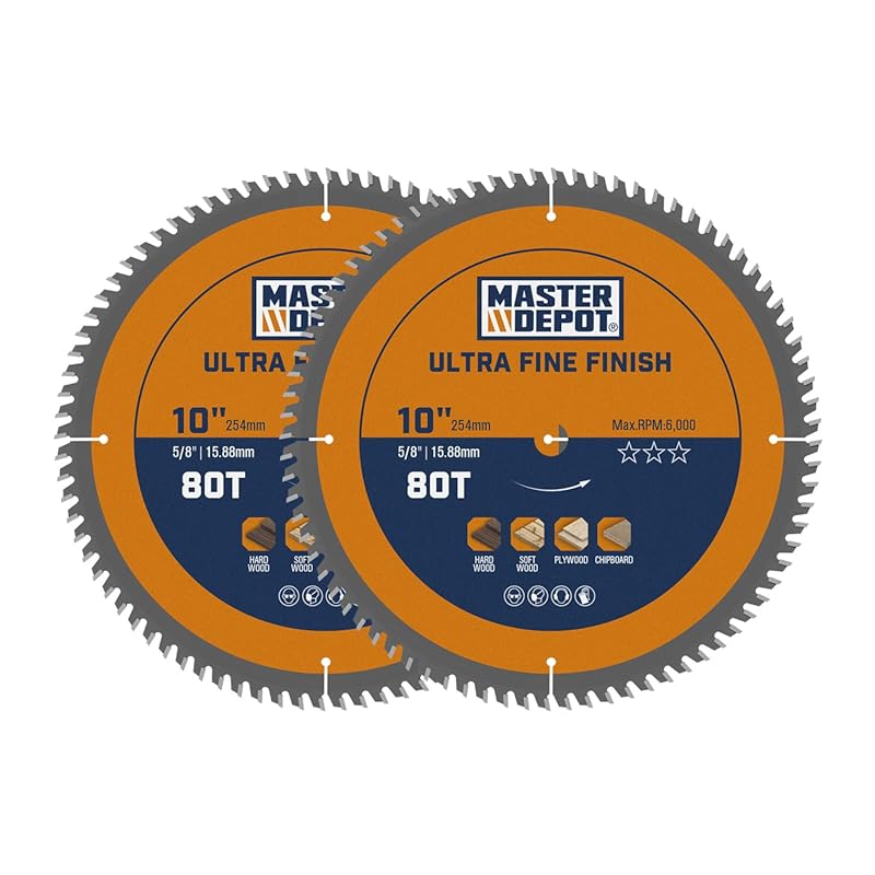 10 Inch 80T Carbide-Tipped ATB Miter Saw Blade for Plywood, Hardwood, 