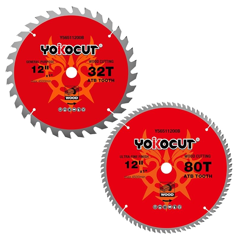 12 Inch 32T & 80T Carbide-Tipped Mitre Saw Blades - 1-Inch Arbor, 2 Pa
