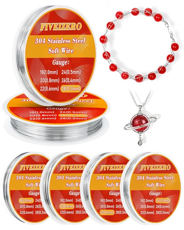 FIVEIZERO Multi-Gauge 304 Stainless Steel Beading Wire for Necklaces &