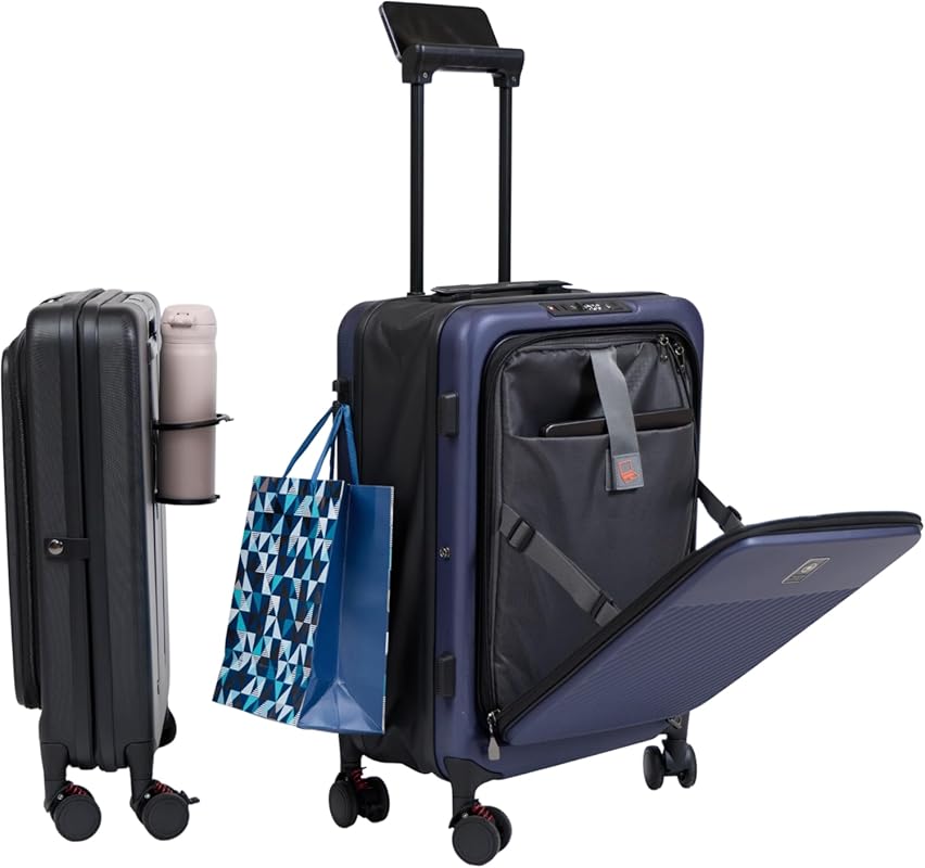 Foldable Expandable 22-Inch Hardside Carry-On Suitcase with USB Port, 