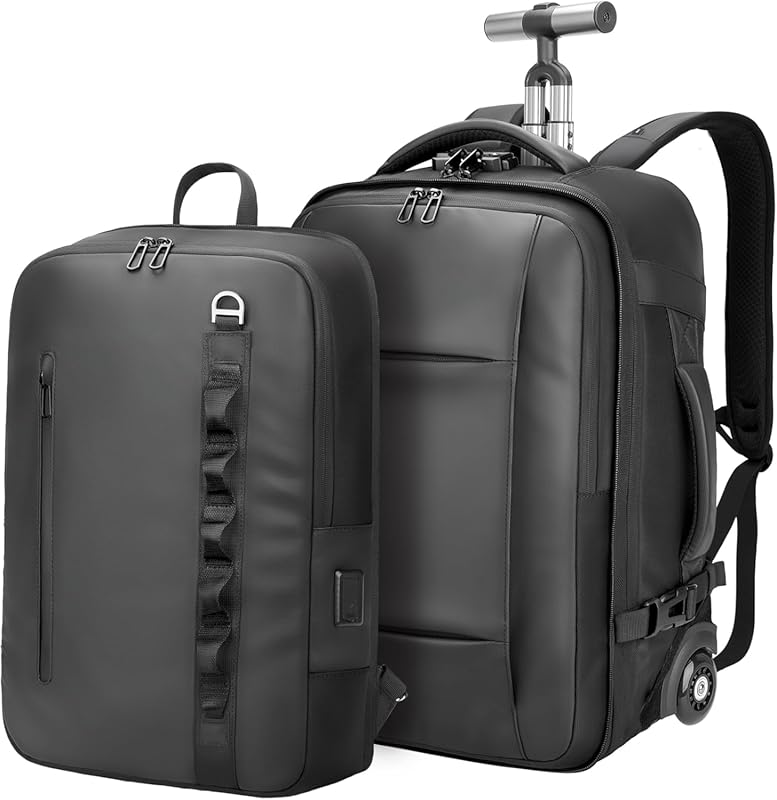 3-in-1 Flight Approved Rolling Travel Backpack, Detachable Waterproof 