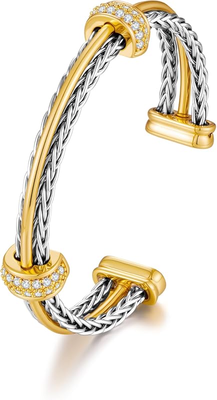 Braided Gold and Silver Bangle Cuff Bracelets – Chic Fashion Jewelry f