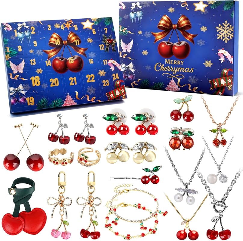 Mason Life Cherry Advent Calendar 2025 - 24 Days Jewelry Countdown wit