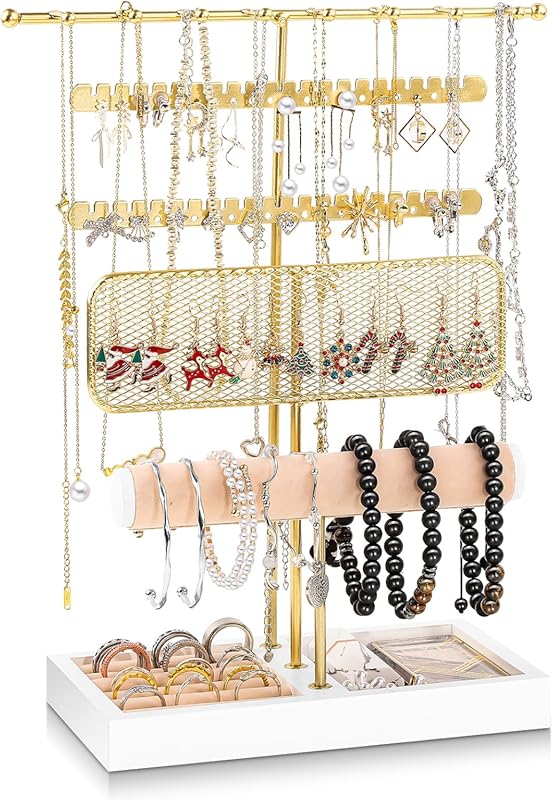 Dntorx 3 Tier Velvet Jewelry Stand Organizer for Necklaces, Earrings,