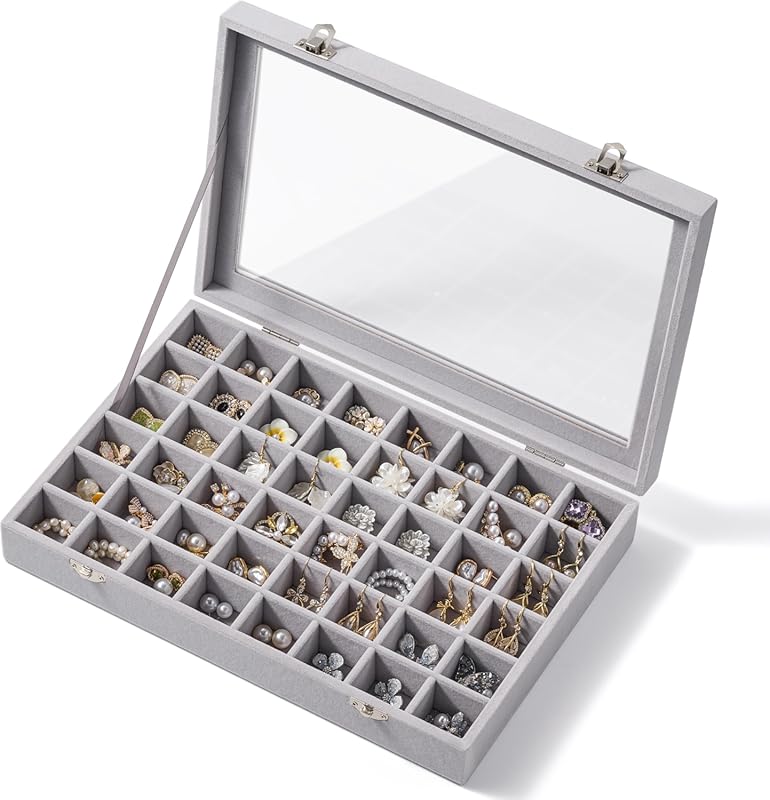 48 Grid Velvet Jewelry Tray with Lid, Earrings, Rings, Necklaces Organ