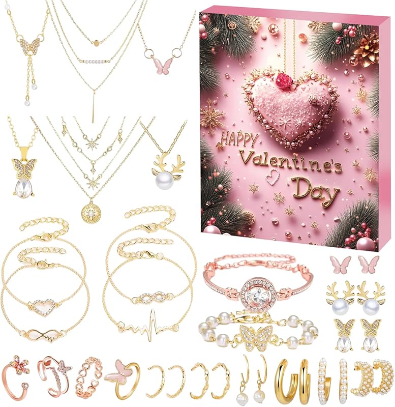 Jewelry Advent Calendar 2026 Valentine's Day Countdown Set - Charm Bra