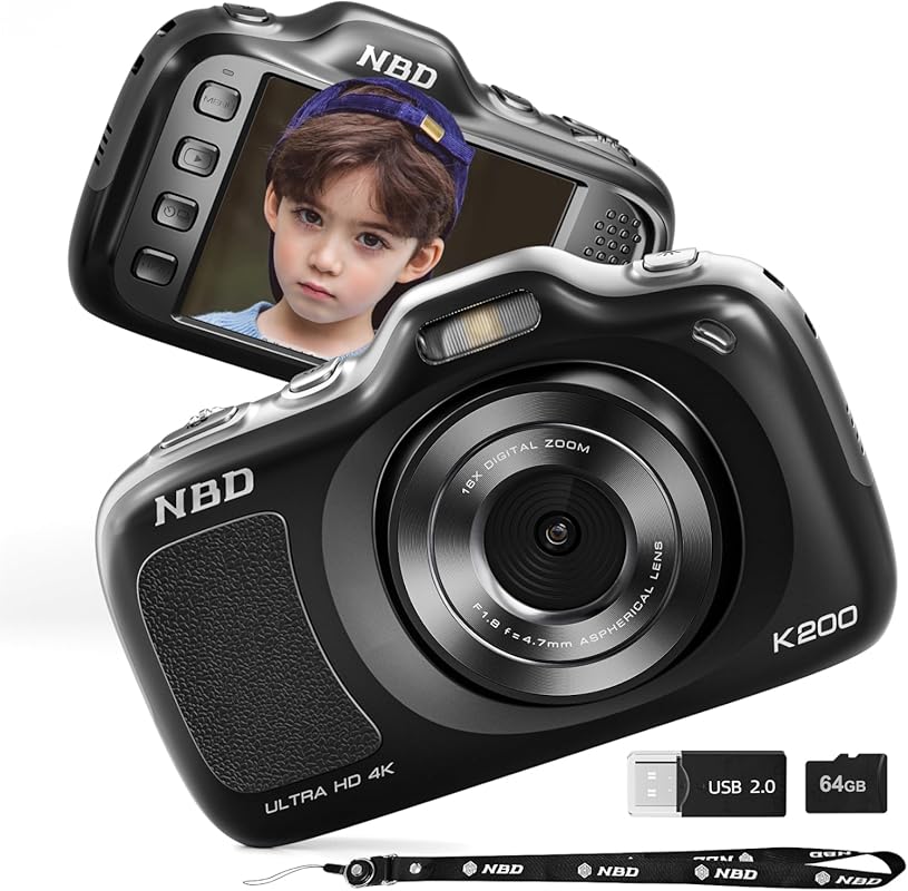 NBD 64MP 4K Digital Camera with 16X Zoom, Auto Focus & 64GB TF Card fo
