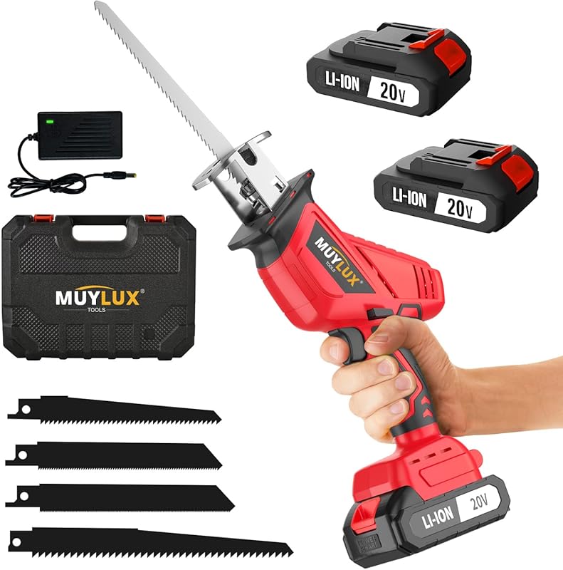 Cordless Reciprocating Saw with 2x20V Batteries, Variable Speed 0-3500