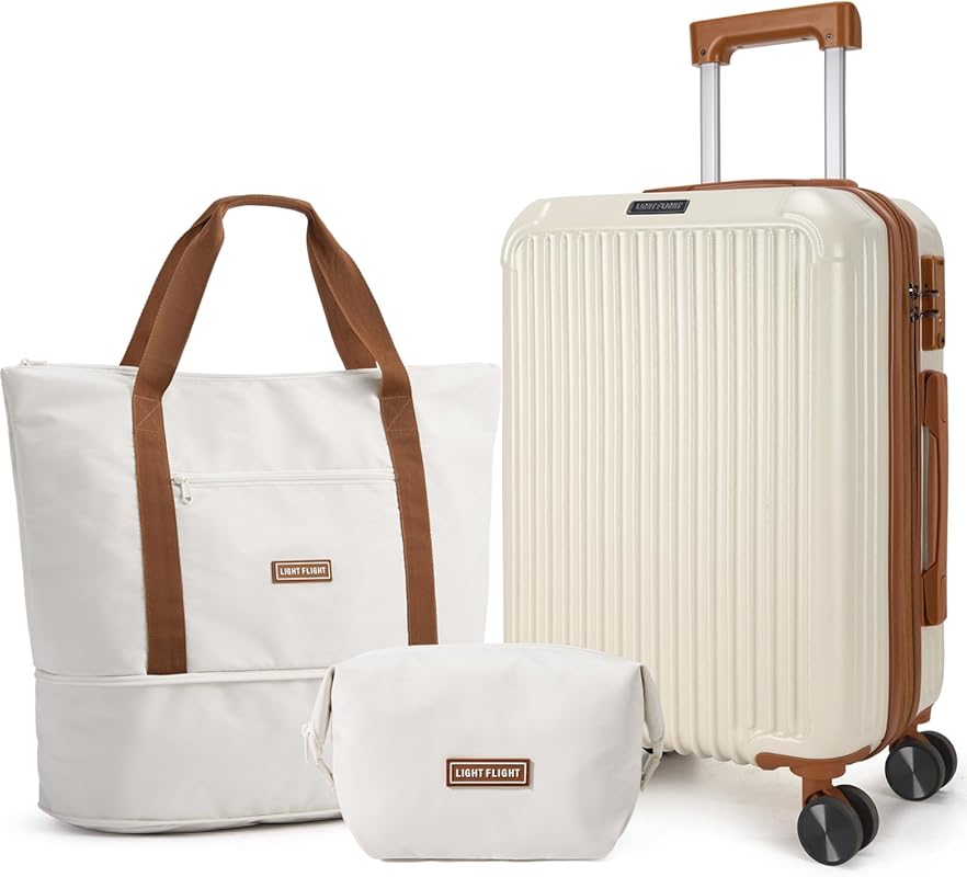 LIGHT FLIGHT Expandable 3-Piece Airline Approved Carry On Luggage Set 