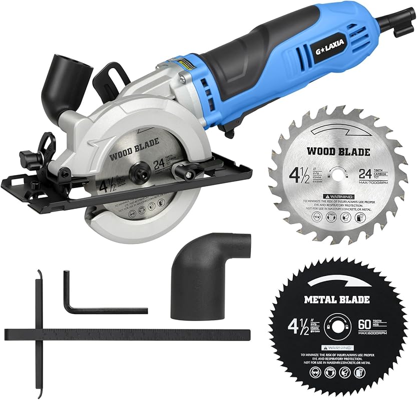 6Amp Corded Mini Circular Saw with Rip Guide, 5200RPM & Dual Blades fo