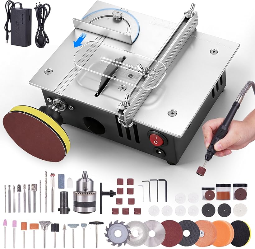 Mini Table Saw with Dual Motors, 7 Adjustable Height Levels & 135 Acce