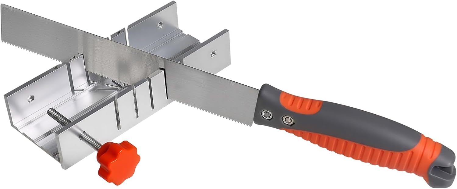 Metal Mitre Box & Saw Set with 2 Blades - Precision Cuts for Trim at 4