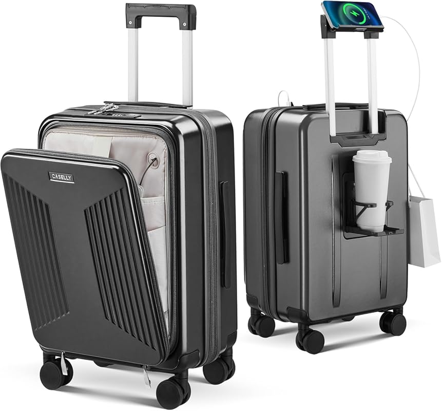 Lightweight Expandable Carry-on Luggage with Cup Holder, USB Port & Sp