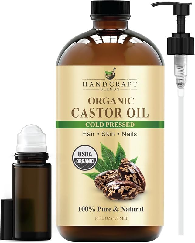 Handcraft Blends Cold-Pressed Organic Castor Oil 16 Fl Oz in Glass Rol