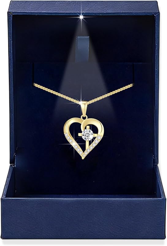 Light-Up Moissanite Cross Necklace in Gift Box – 1CT Heart Pendant, S9
